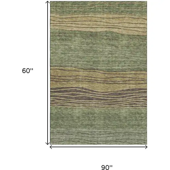 Olive Green Gold And Brown Striped Washable Area Rug With UV Protection Photo 3