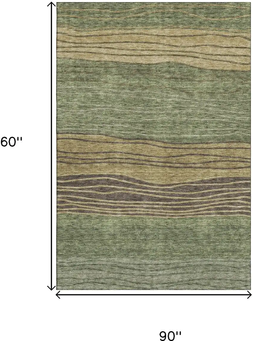 Olive Green Gold And Brown Striped Washable Area Rug With UV Protection Photo 3
