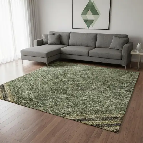 Olive Green Gold And Brown Striped Washable Area Rug With UV Protection Photo 2