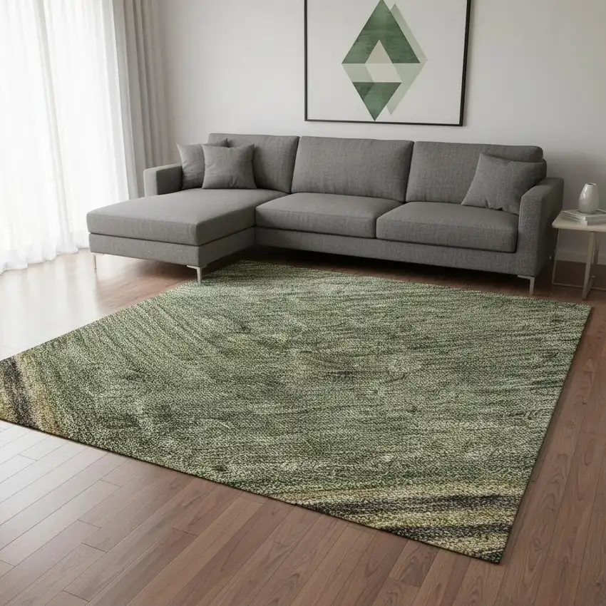 Olive Green Gold And Brown Striped Washable Area Rug With UV Protection Photo 2