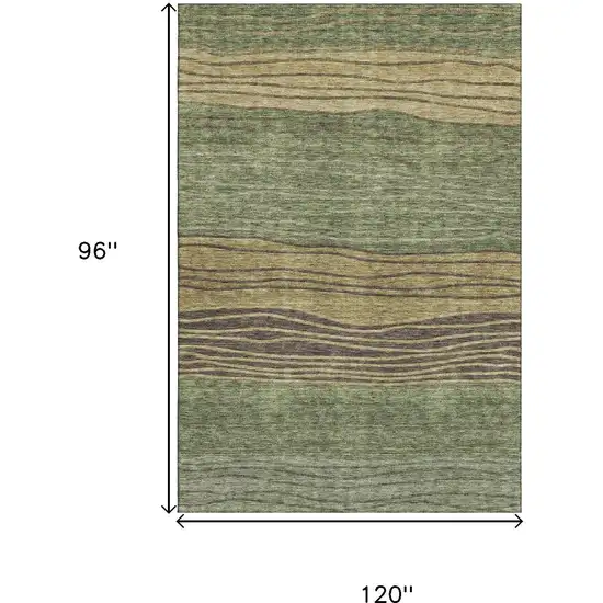 Olive Green Gold And Brown Striped Washable Area Rug With UV Protection Photo 3