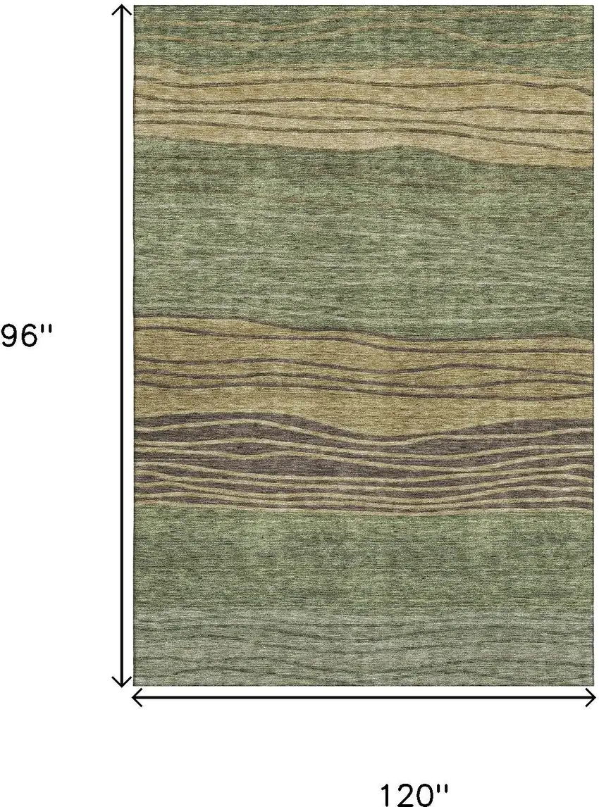 Olive Green Gold And Brown Striped Washable Area Rug With UV Protection Photo 3