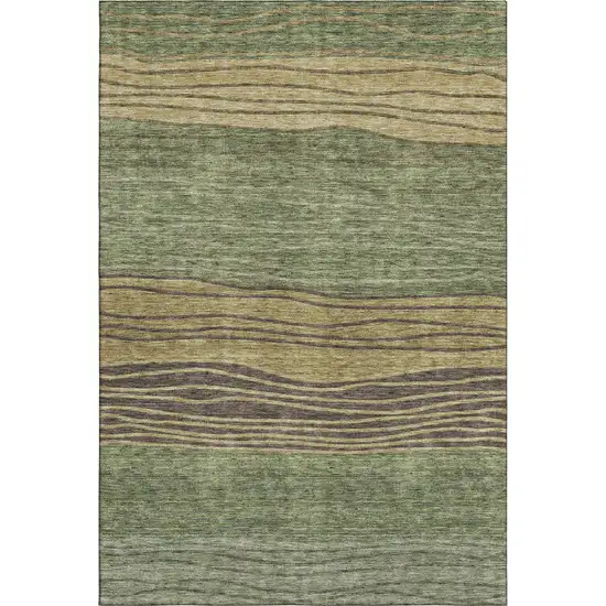 Olive Green Gold And Brown Striped Washable Area Rug With UV Protection Photo 6