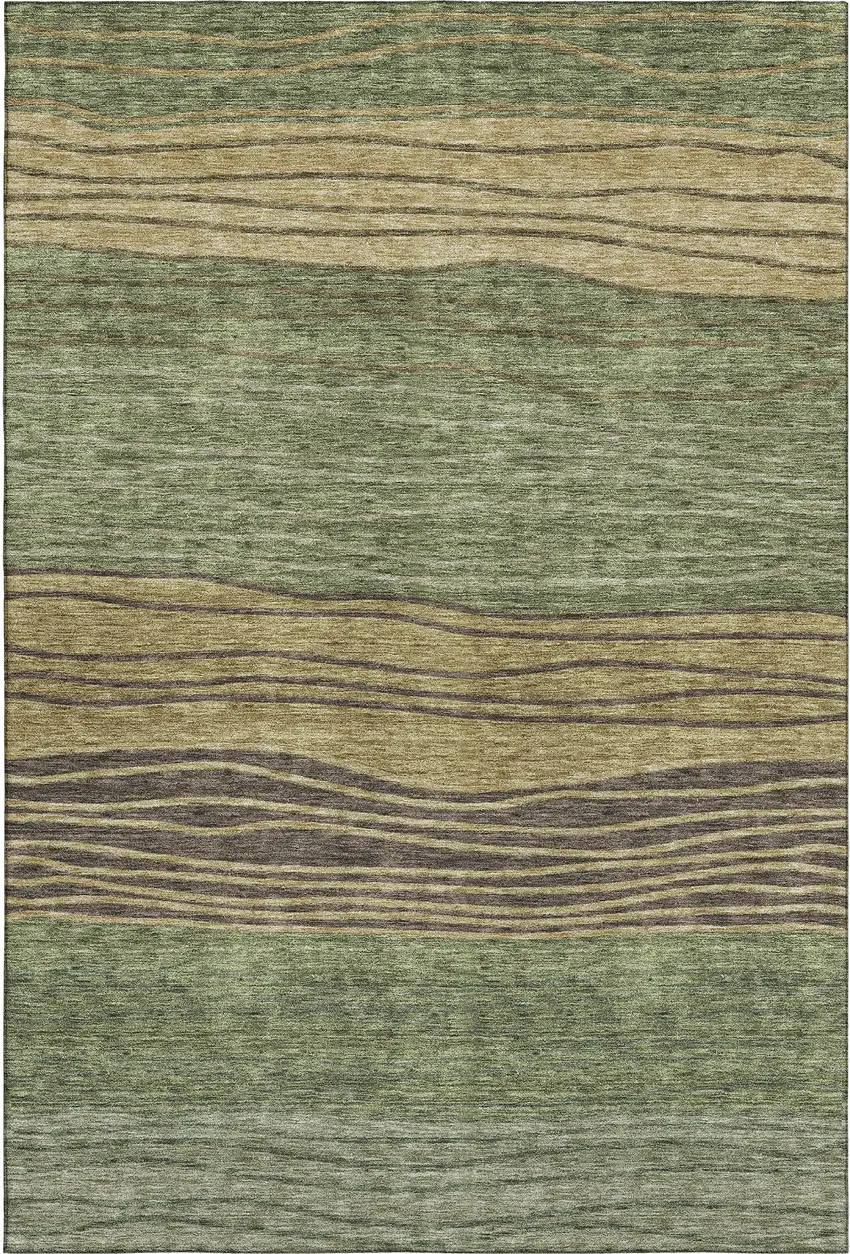 Olive Green Gold And Brown Striped Washable Area Rug With UV Protection Photo 6