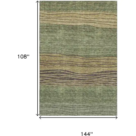 Olive Green Gold And Brown Striped Washable Area Rug With UV Protection Photo 3