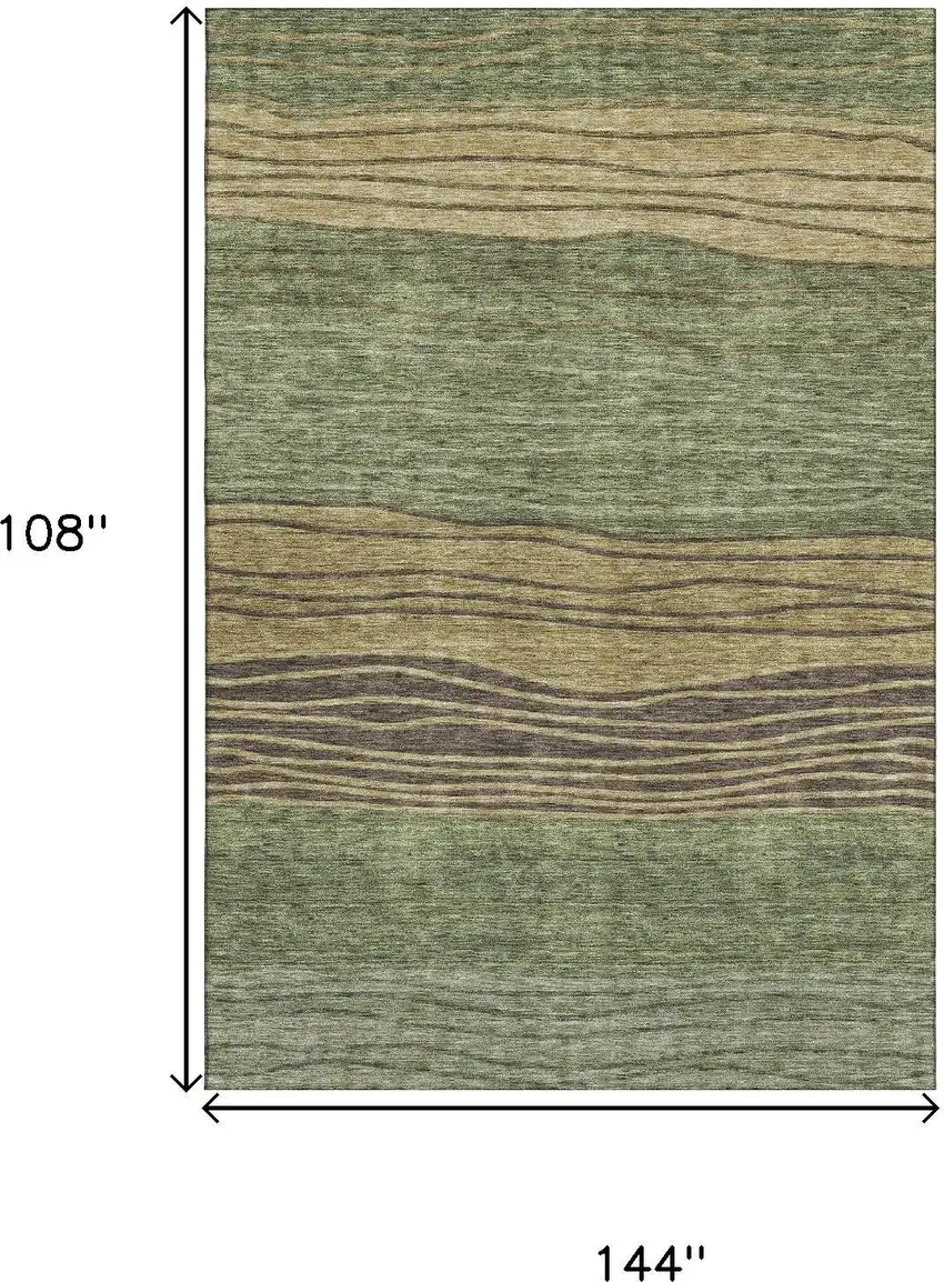 Olive Green Gold And Brown Striped Washable Area Rug With UV Protection Photo 3