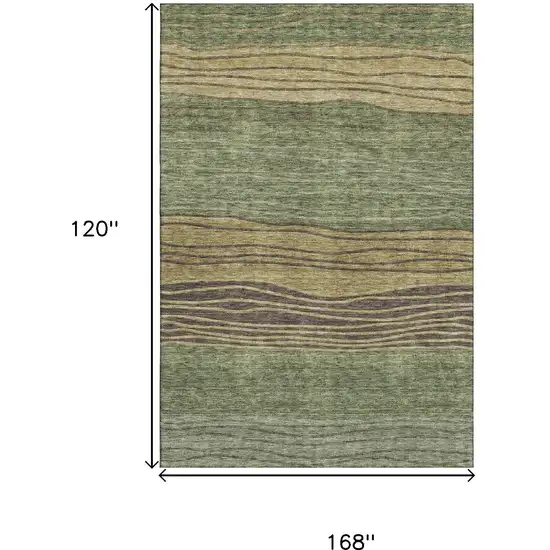 Olive Green Gold And Brown Striped Washable Area Rug With UV Protection Photo 3