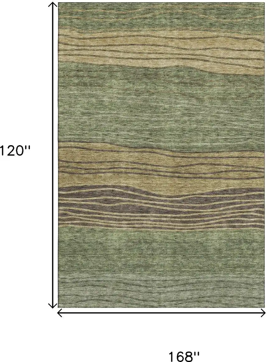 Olive Green Gold And Brown Striped Washable Area Rug With UV Protection Photo 3