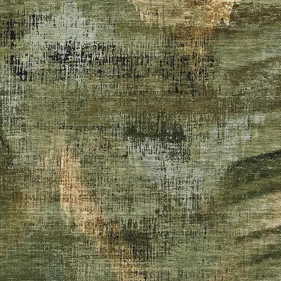 Olive Green Gold And Charcoal Abstract Washable Area Rug With UV Protection Photo 3