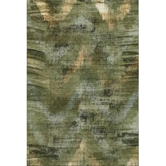 Olive Green Gold And Charcoal Abstract Washable Area Rug With UV Protection Photo 4
