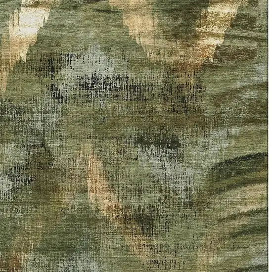 Olive Green Gold And Charcoal Abstract Washable Area Rug With UV Protection Photo 3