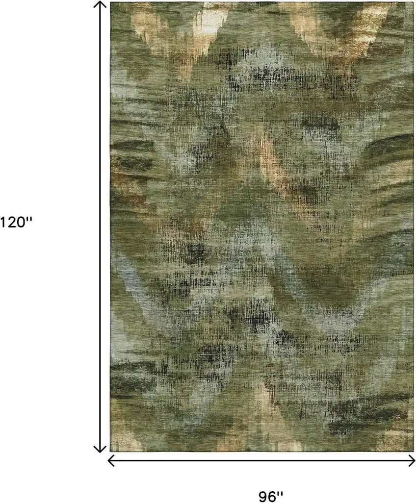 Olive Green Gold And Charcoal Abstract Washable Area Rug With UV Protection Photo 3
