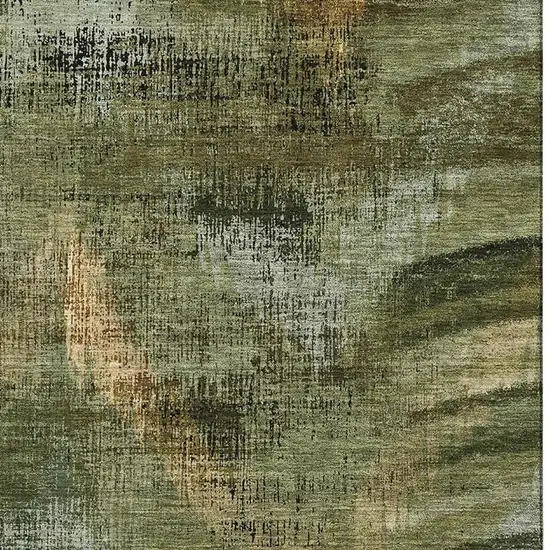 Olive Green Gold And Charcoal Abstract Washable Area Rug With UV Protection Photo 3
