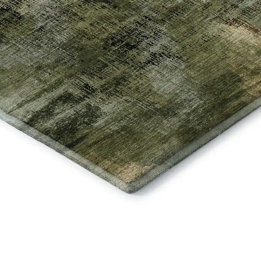 Olive Green Gold And Charcoal Abstract Washable Area Rug With UV Protection Photo 7