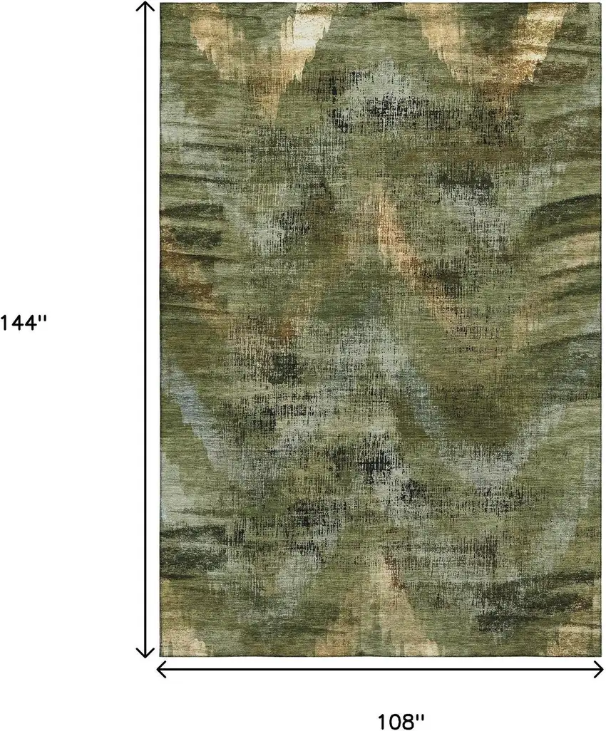 Olive Green Gold And Charcoal Abstract Washable Area Rug With UV Protection Photo 3