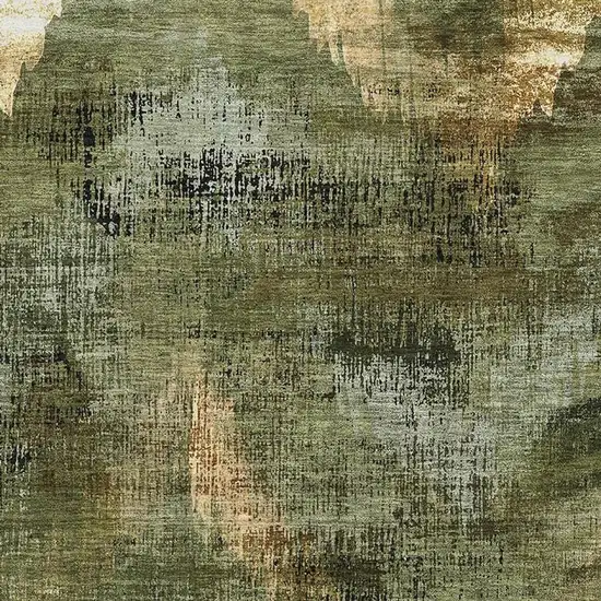 Olive Green Gold And Charcoal Abstract Washable Area Rug With UV Protection Photo 3
