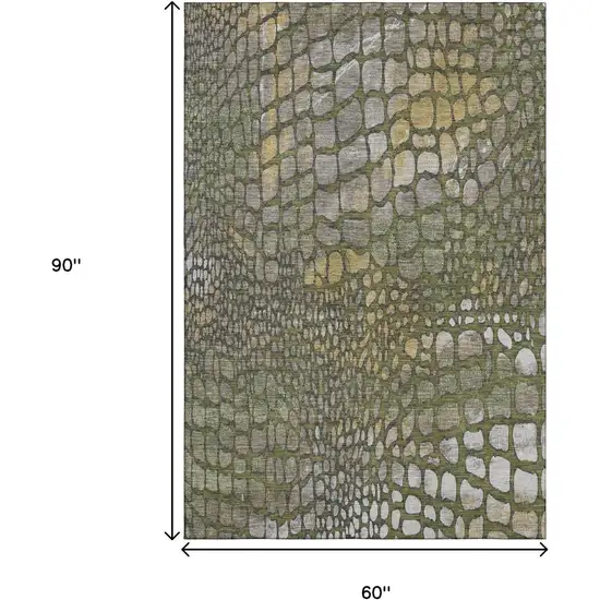 Olive Green Gold And Gray Abstract Geometric Washable Area Rug With UV Protection Photo 8