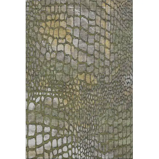 Olive Green Gold And Gray Abstract Geometric Washable Area Rug With UV Protection Photo 3