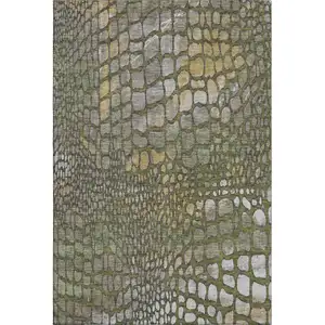 Photo of Olive Green Gold And Gray Abstract Geometric Washable Area Rug With UV Protection