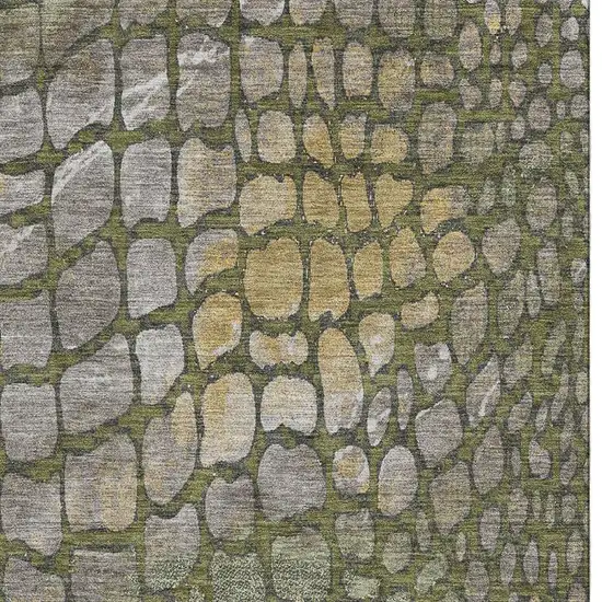 Olive Green Gold And Gray Abstract Geometric Washable Area Rug With UV Protection Photo 2