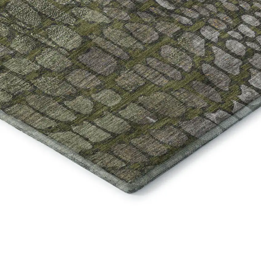 Olive Green Gold And Gray Abstract Geometric Washable Area Rug With UV Protection Photo 7