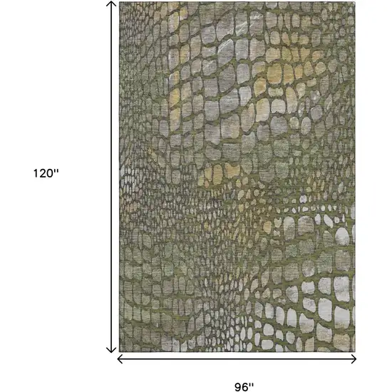 Olive Green Gold And Gray Abstract Geometric Washable Area Rug With UV Protection Photo 8