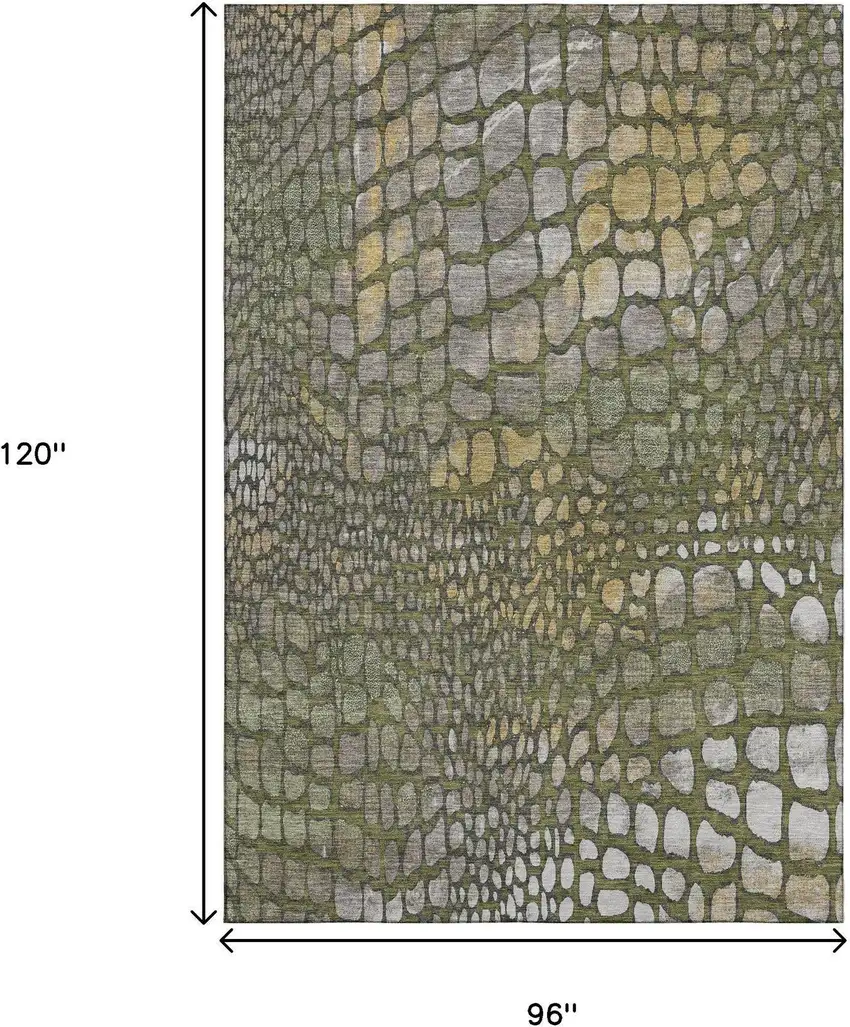 Olive Green Gold And Gray Abstract Geometric Washable Area Rug With UV Protection Photo 8