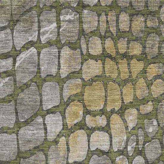 Olive Green Gold And Gray Abstract Geometric Washable Area Rug With UV Protection Photo 2
