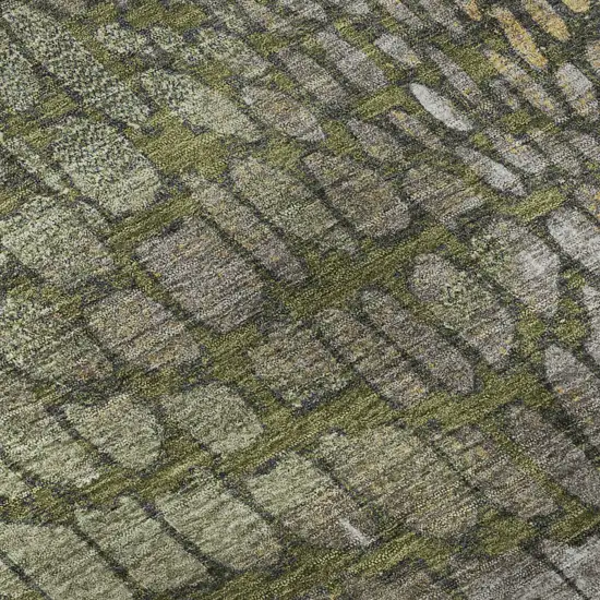 Olive Green Gold And Gray Abstract Geometric Washable Area Rug With UV Protection Photo 9