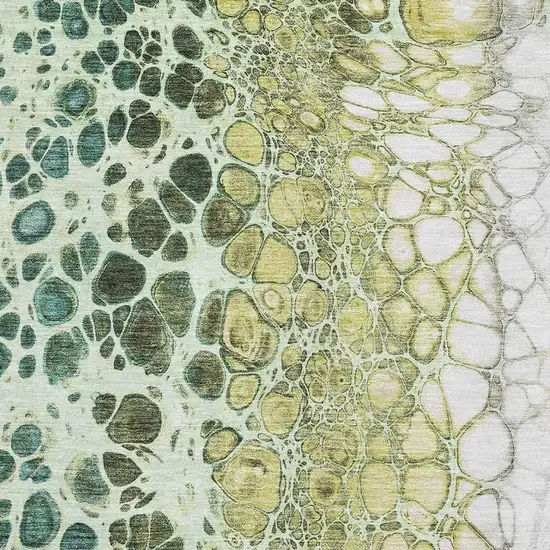 Olive Green Gold And Ivory Abstract Washable Area Rug With UV Protection Photo 2