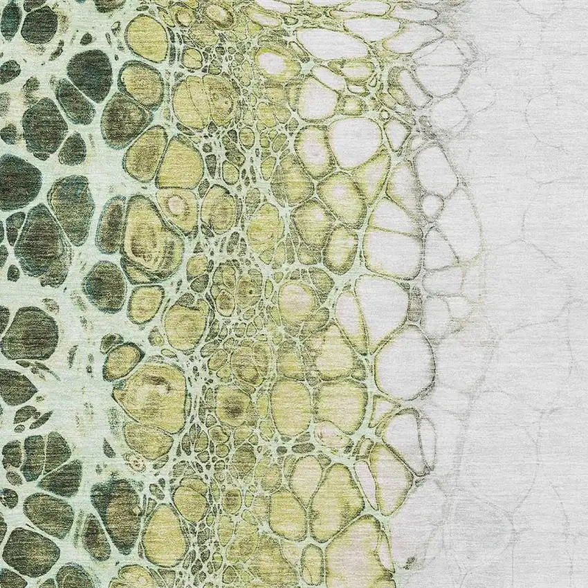 Olive Green Gold And Ivory Abstract Washable Area Rug With UV Protection Photo 2