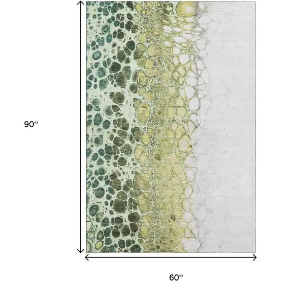 Olive Green Gold And Ivory Abstract Washable Area Rug With UV Protection Photo 3