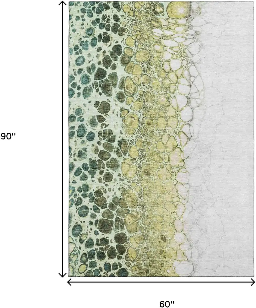 Olive Green Gold And Ivory Abstract Washable Area Rug With UV Protection Photo 3