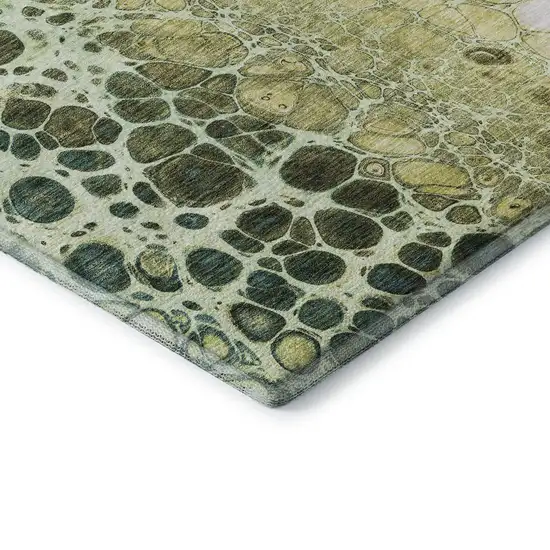 Olive Green Gold And Ivory Abstract Washable Area Rug With UV Protection Photo 7