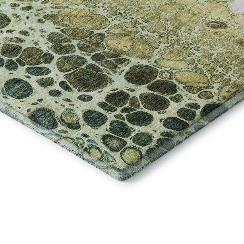 Olive Green Gold And Ivory Abstract Washable Area Rug With UV Protection Photo 7