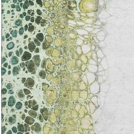 Olive Green Gold And Ivory Abstract Washable Area Rug With UV Protection Photo 3