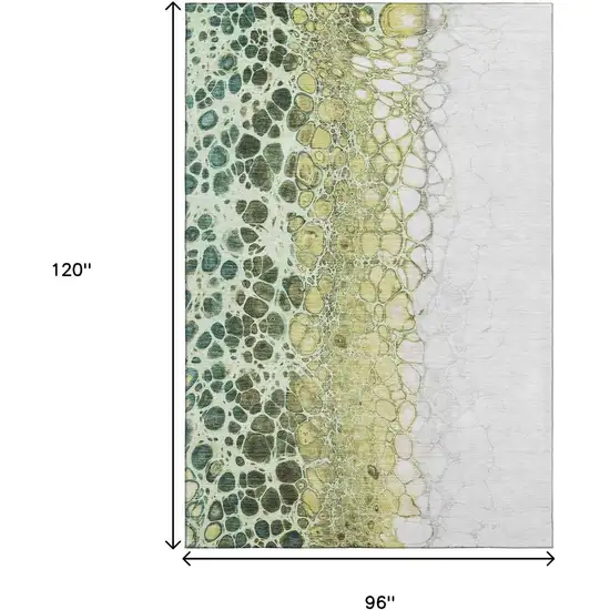 Olive Green Gold And Ivory Abstract Washable Area Rug With UV Protection Photo 3