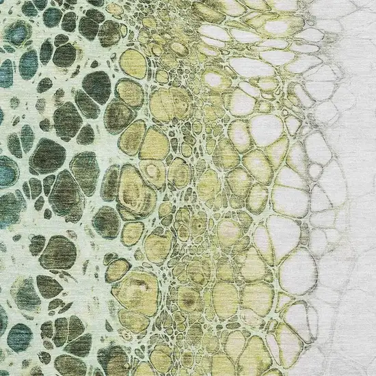 Olive Green Gold And Ivory Abstract Washable Area Rug With UV Protection Photo 2