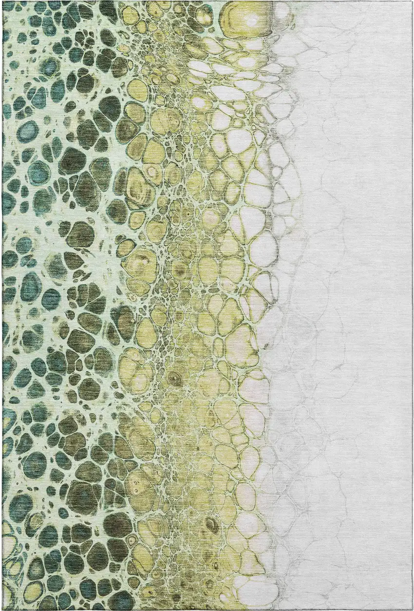 Olive Green Gold And Ivory Abstract Washable Area Rug With UV Protection Photo 1