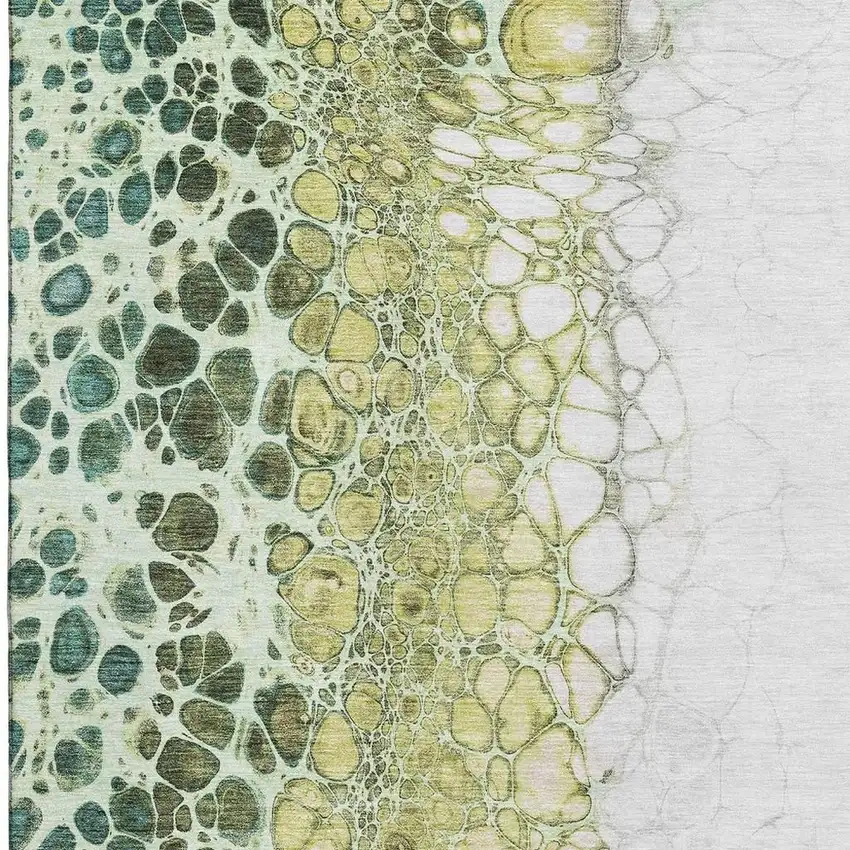 Olive Green Gold And Ivory Abstract Washable Area Rug With UV Protection Photo 3