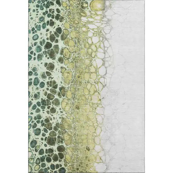 Olive Green Gold And Ivory Abstract Washable Area Rug With UV Protection Photo 1