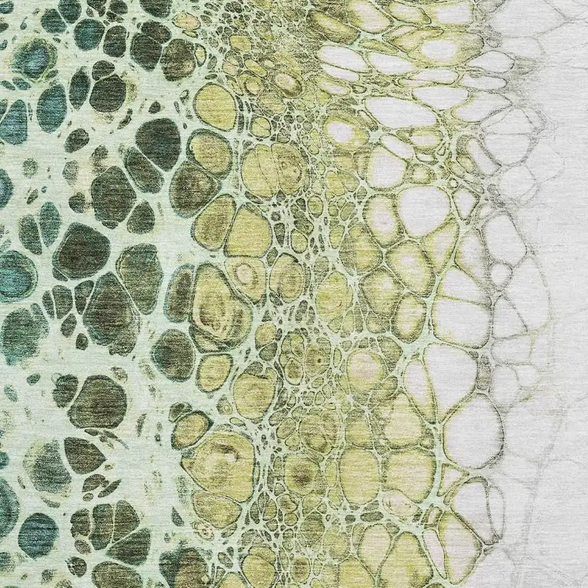 Olive Green Gold And Ivory Abstract Washable Area Rug With UV Protection Photo 2