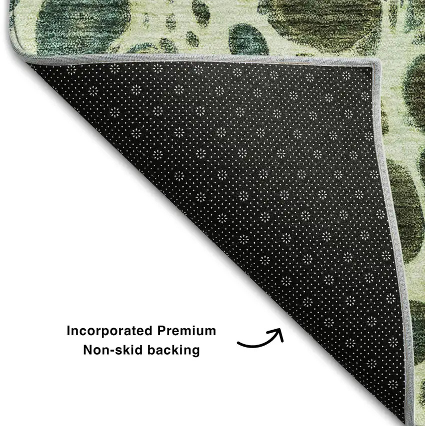 Olive Green Gold And Ivory Abstract Washable Area Rug With UV Protection Photo 6