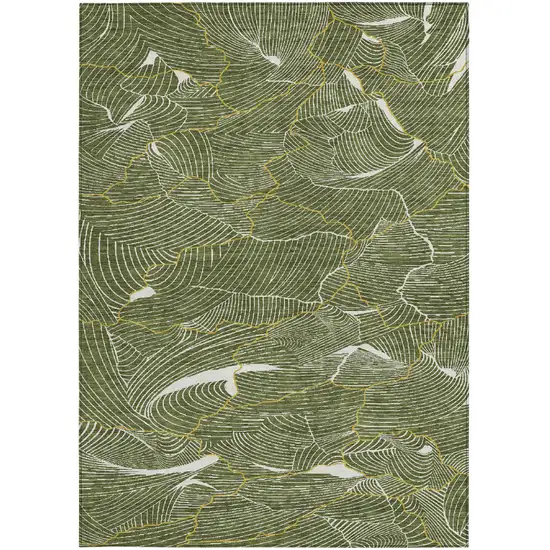 Olive Green Gold And Ivory Abstract Washable Indoor Outdoor Area Rug Photo 7