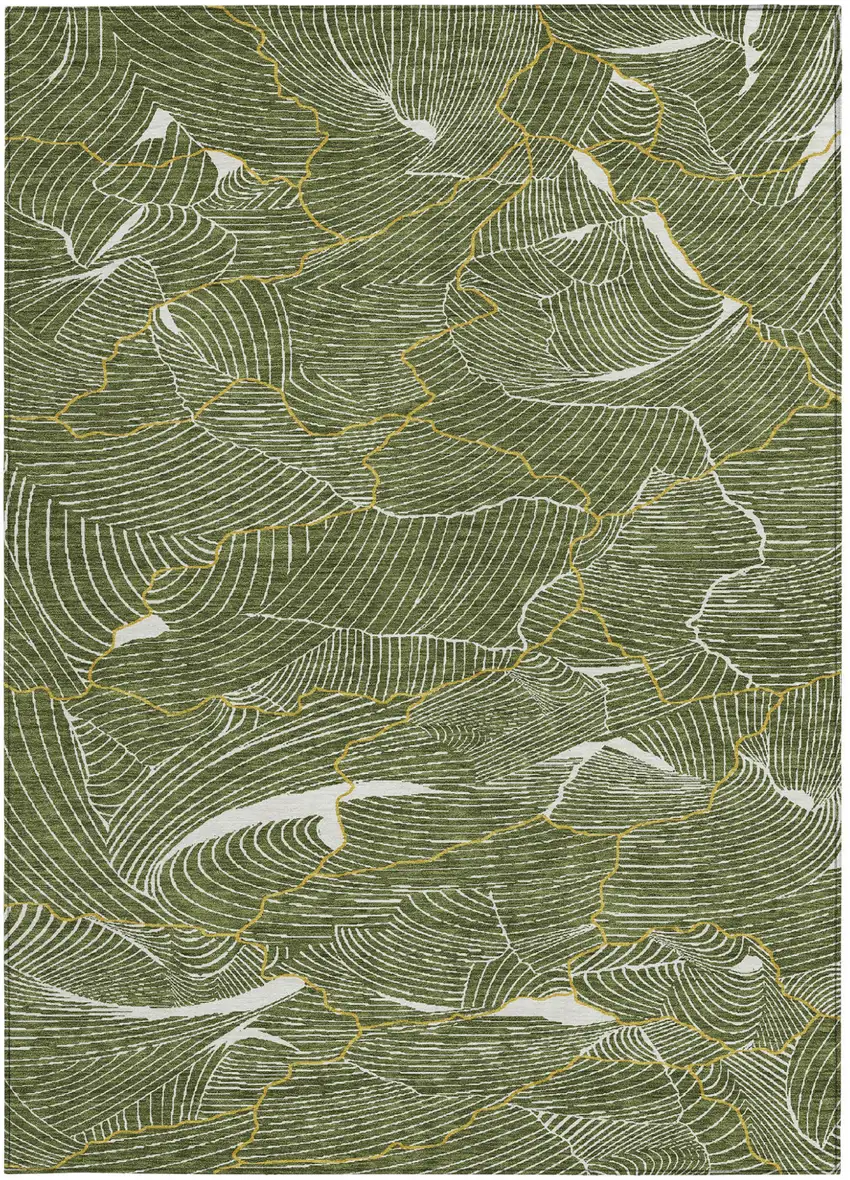 Olive Green Gold And Ivory Abstract Washable Indoor Outdoor Area Rug Photo 7