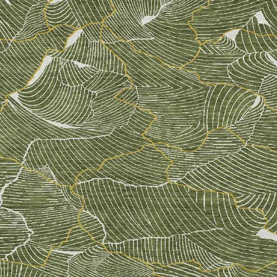 Olive Green Gold And Ivory Abstract Washable Indoor Outdoor Area Rug Photo 6