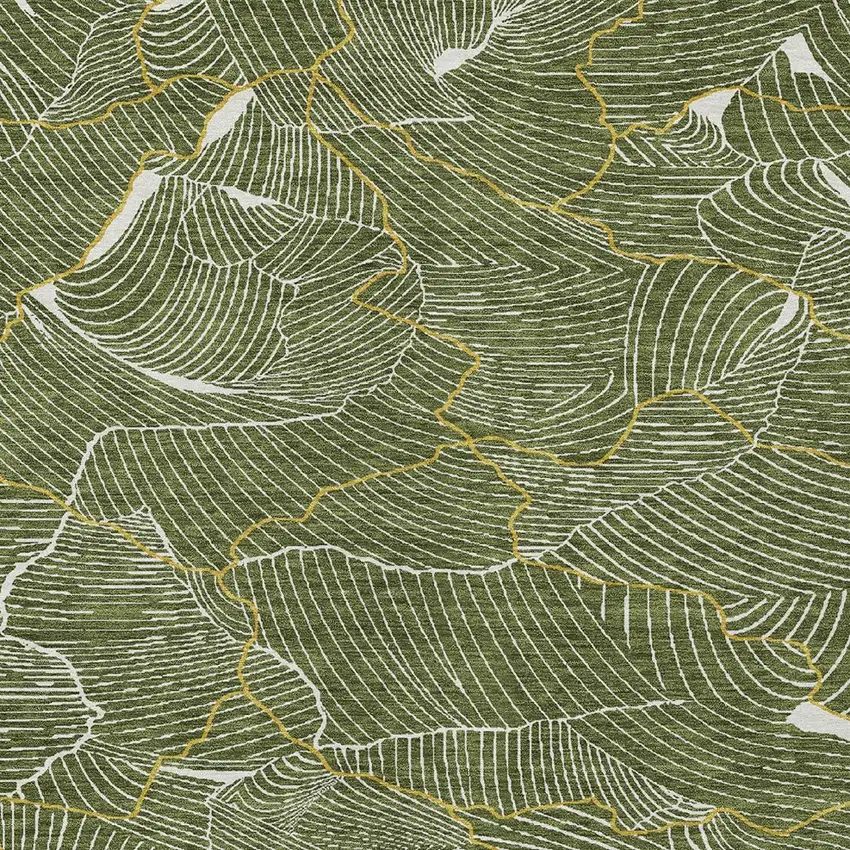 Olive Green Gold And Ivory Abstract Washable Indoor Outdoor Area Rug Photo 6