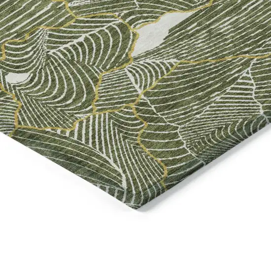 Olive Green Gold And Ivory Abstract Washable Indoor Outdoor Area Rug Photo 3