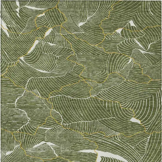 Olive Green Gold And Ivory Abstract Washable Indoor Outdoor Area Rug Photo 7
