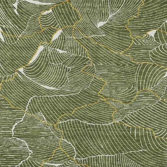 Olive Green Gold And Ivory Abstract Washable Indoor Outdoor Area Rug Photo 6